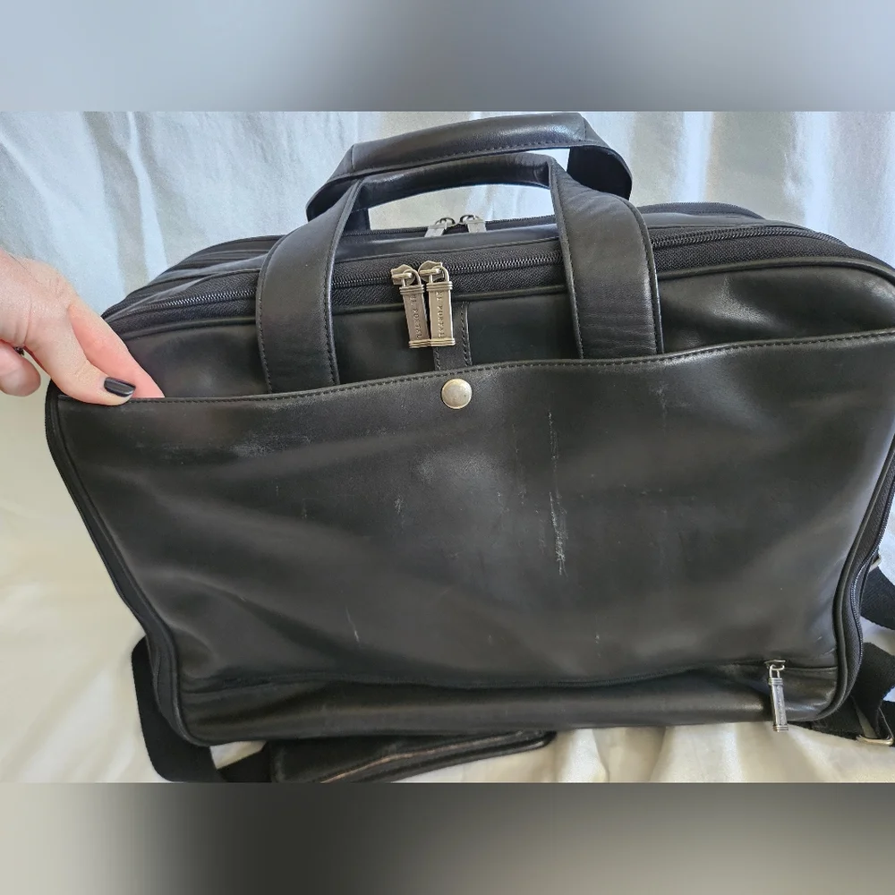 Vintage El Portal Black Leather Briefcase Laptop Messenger Bag